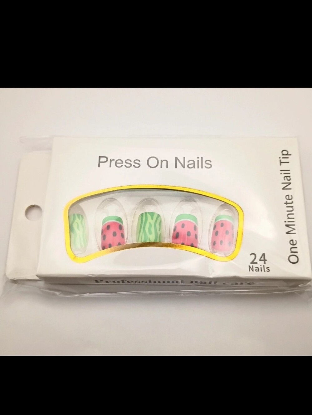 Press On Nails - Pink & Green Watermelon Design - Unbranded